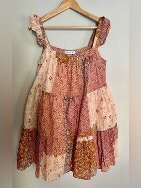 moodie Patchwork Tiered Mini Dress Size M
